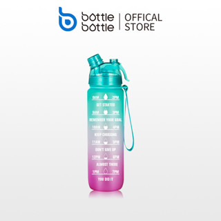 BOTTLE BOTTLE 1000ml ขวดน้ําสร้างแรงบันดาลใจพร้อมเครื่องหมายบอกเวลาพร้อมสเปรย์หมอกป้องกันการรั่วซึมสําหรับโรงยิมสํานักงานวิ่งกีฬากลางแจ้ง