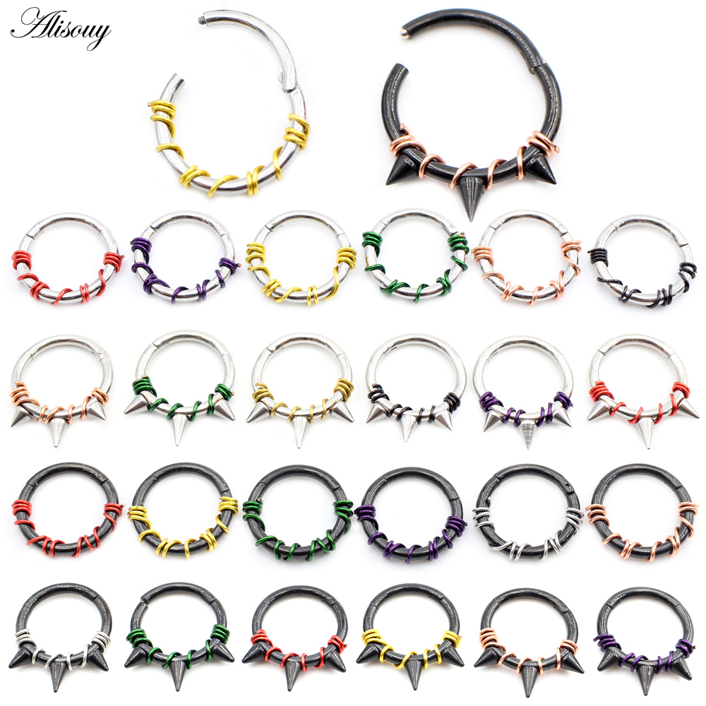 Alisouy 1PC สแตนเลส Twist ลวดบานพับ Clicker ห่วงจมูกหูกระดูกอ่อน Tragus Daith Septum Body เจาะเครื่องประดับ