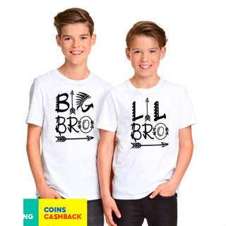 เสื้อยืดแขนสั้น พิมพ์ลายตัวอักษร Big and Little Brother แฟชั่นฤดูร้อน สําหรับเด็กผู้ชาย