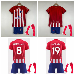 เสื้อกีฬาแขนสั้น ลายทีมชาติฟุตบอล Atletico de Madrid 2023-24 Season Club ชุดเหย้า สําหรับเด็ก