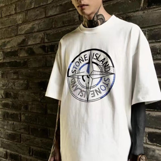 เสื้อยืดแขนสั้น คอกลม ทรงหลวม ลายเข็มทิศ Stone Island สําหรับผู้ชาย และผู้หญิง