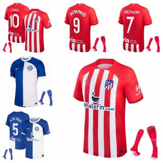 เสื้อกีฬาแขนสั้น ลายทีมชาติฟุตบอล Atletico de Madrid 2023-24 ชุดเหย้า สําหรับผู้ชาย