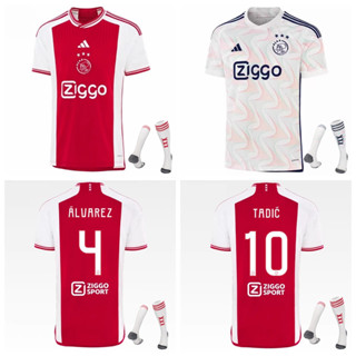 เสื้อกีฬาแขนสั้น ลายทีมชาติฟุตบอล Ajax Home Away Tadic Alvarez 2023-24 Season พร้อมถุงเท้า