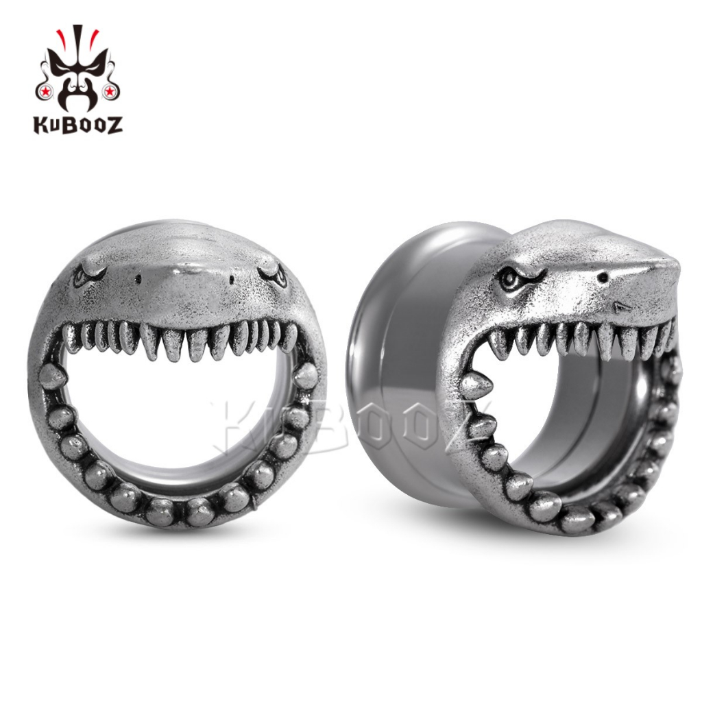 Kubooz 2 ชิ้น ต่างหู เกจ อุโมงค์ ปลั๊ก สกรู ขยาย ยืด ฉลาม สเตนเลส ต่างหู เจาะร่างกาย เครื่องประดับ