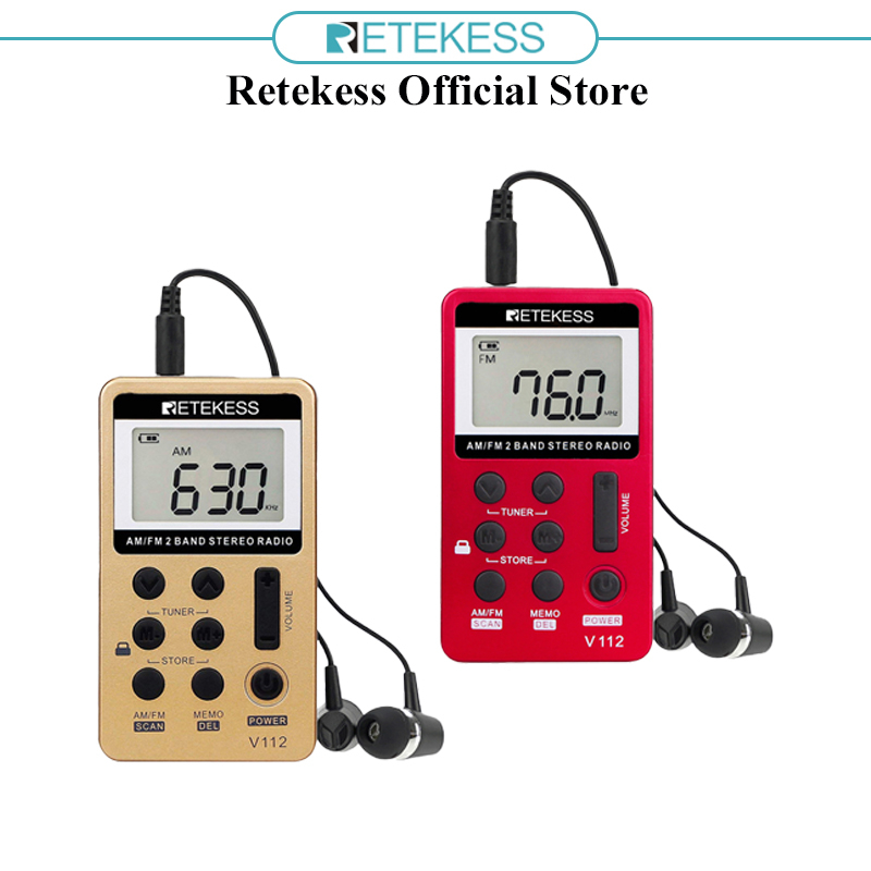 Retekess V112 AM FM วิทยุ แบบพกพา เครื่องสํารองข้อมูลส่วนบุคคล ขนาดเล็ก พร้อมแบต