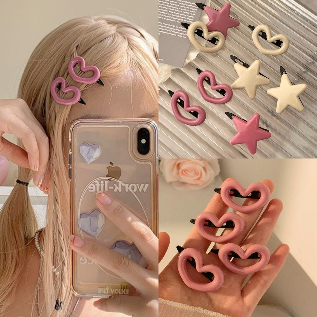 🎉กิ๊บติดผม รูปหัวใจ ดาว สีชมพู แฟชั่นเกาหลี สวยงาม ของขวัญวันเกิด สําหรับนักเรียนผู้หญิง Y2K