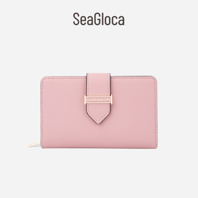 Seagloca ใหม่ กระเป๋าสตางค์แฟชั่น ใบใหญ่ มีซิป สีพื้น สําหรับสตรี No.1509