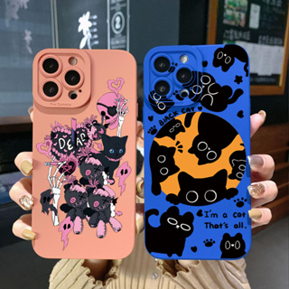 เคสโทรศัพท์มือถือ ขอบสี่เหลี่ยม ลายแมวน่ารัก สีดํา สําหรับ OPPO Reno7 4G Reno6 Reno8 Z 5G Reno5 F Reno2 F Reno3 Reno4 A17 A17K A77S A57S