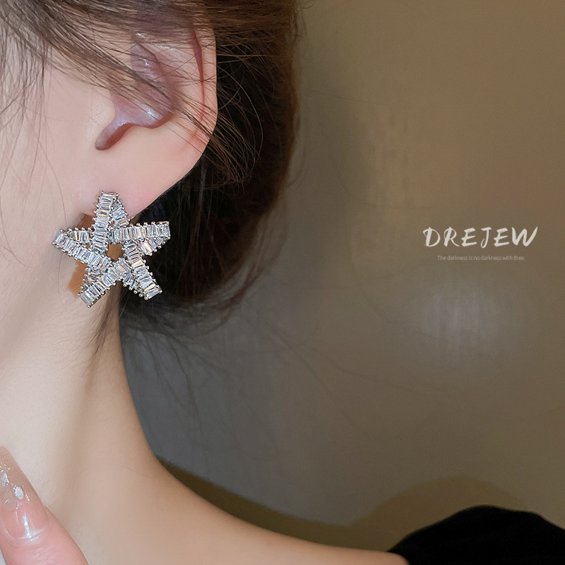 DREJEW ต่างหูเข็มเงิน 925 จี้รูปดาวห้าแฉก ประดับเพทาย เครื่องประดับสตรี