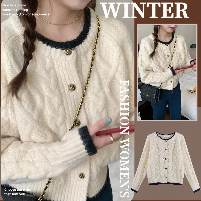 NZN เสื้อกันหนาวสีชมพูผู้หญิงเกาหลีแขนยาวถักเสื้อสเวตเตอร์ถัก