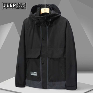 JEEP SPIRIT 1941 ESTD 2023 เสื้อโค้ท มีฮู้ด ปักลาย แฟชั่นฤดูใบไม้ร่วง ฤดูหนาว