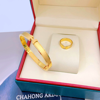 Ht สร้อยข้อมือ เหล็กไทเทเนียม ชุบทอง 18K ไม่จางหาย เครื่องปร…