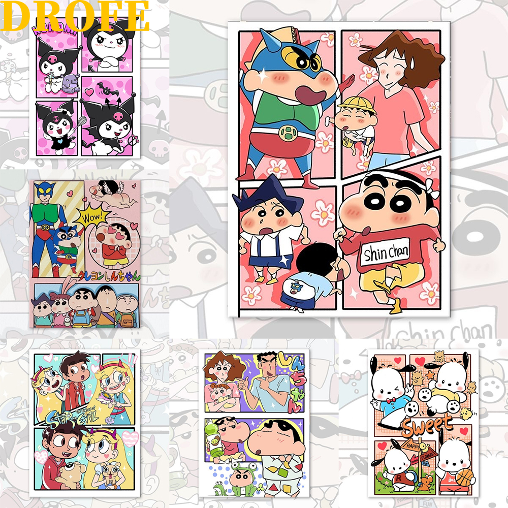 DROFE-ระบายสีตามตัวเลข/Crayon Shin-chan/ระบายสีชินจัง/ชินจังจอมแก่น/การ์ตูนแอนิเมชั่นdiyภาพวาดมือเพื