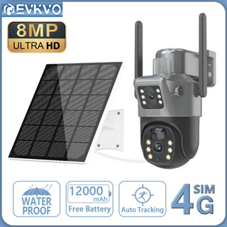 Evkvo กล้องวงจรปิด CCTV 8MP เลนส์คู่ 4G ซิมการ์ด แบตเตอรี่ พลังงานแสงอาทิตย์ กล้อง Wifi Alexa ไร้สาย 6MP PTZ IP ชาร์จแบตเตอรี่ PIR ตรวจจับการเคลื่อนไหวมนุษย์ 30M เวอร์ชั่นกลางคืน กันน้ํา กลางแจ้ง