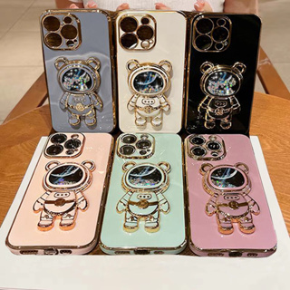 Casing For Redmi 9 9A 9C 10 10C Note 8 9 9S 9Pro ins Solid color Crystal Star Bear Astronaut Stand 6D Straight Electroplate Edge Soft Phone Case Cover 1MMT 14