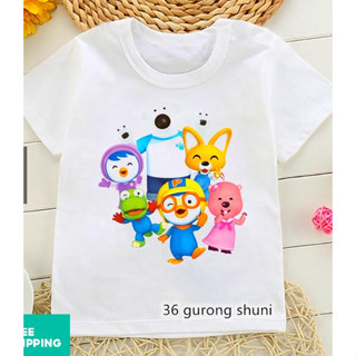 เสื้อยืด พิมพ์ลายการ์ตูน Pororo Penguin Frozen น่ารัก สีขาว สําหรับเด็กผู้ชาย