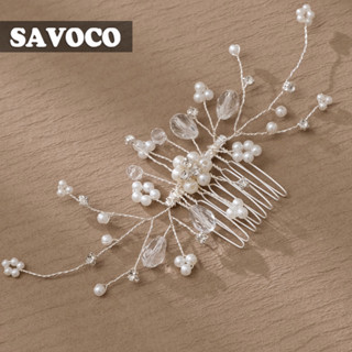 Savoco กิ๊บติดผม ประดับไข่มุก ดอกไม้ สีขาว สไตล์เจ้าหญิง แฟชั่น สําหรับเจ้าสาว SC027