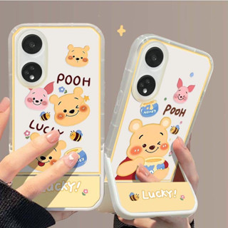 เคส OPPO A78 A98 5G เคส OPPO Reno 8T 8 Z 7Z 5G เคส เคสใส กันกระแทก เคสการ์ตูนหมีพูห์น่ารัก ป้องกันกล้อง เคสโทรศัพท์ใส พร้อมขาตั้งโทรศัพท์