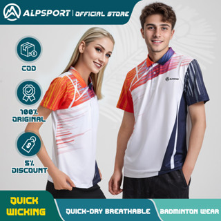 Alpsport ใหม่ เสื้อยืดกีฬาแบดมินตัน แขนสั้น แบบแห้งเร็ว ของแท้ 100% สีขาว สีดํา สําหรับผู้หญิง ผู้ชาย