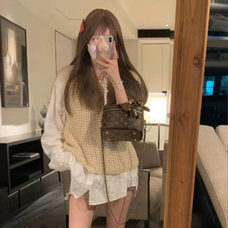 เสื้อแขนกุด ผ้าถัก สีเหลือง และกางเกงขายาว ความยาวปานกลาง ทรงหลวม สไตล์เกาหลี แฟชั่นสําหรับสตรี