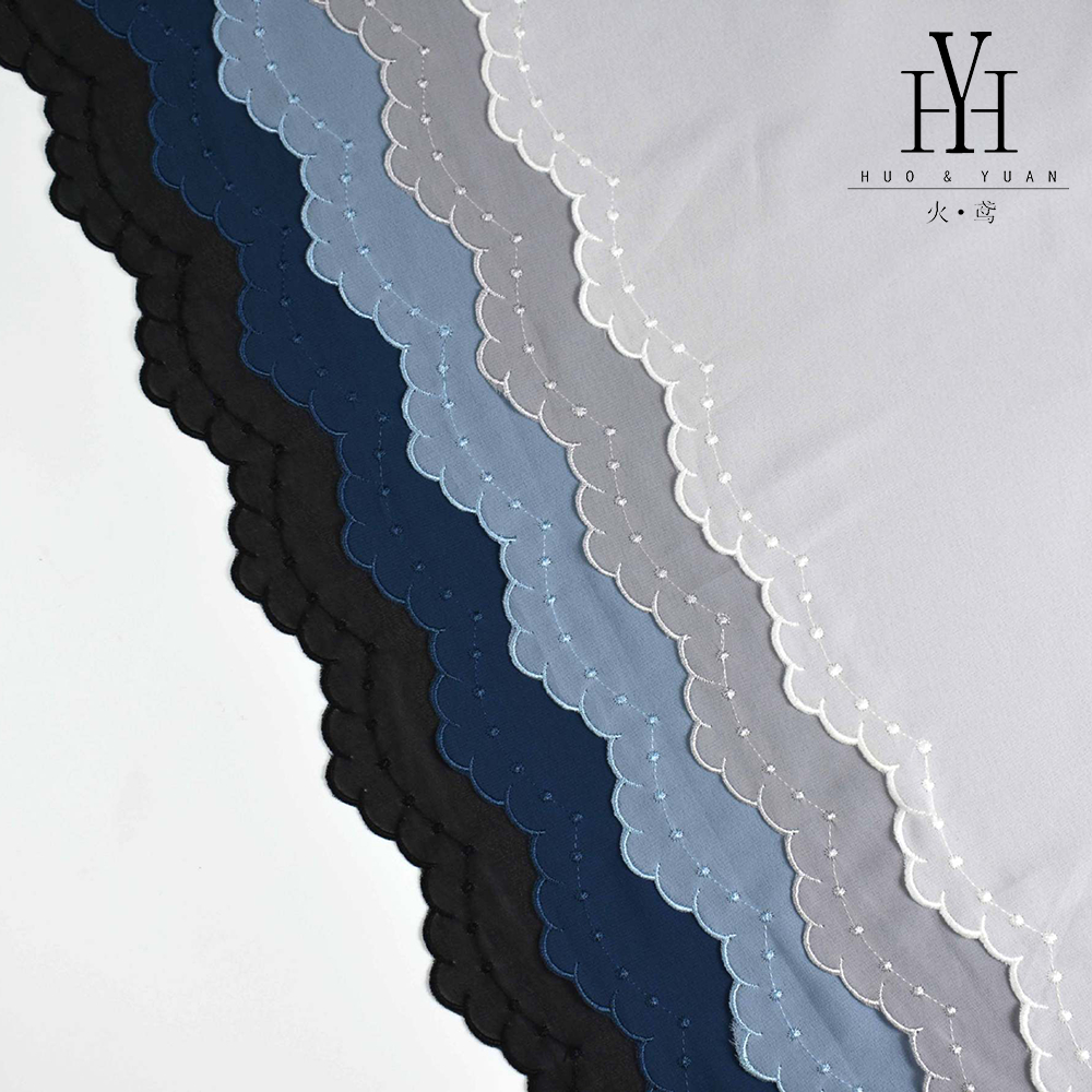 Huoyuan [พร้อมส่ง] ผ้าคลุมไหล่ ผ้าชีฟอง ปักลายไข่มุก 4 ด้าน สีพื้น สําหรับชาวมุสลิม