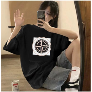 เสื้อยืดแขนสั้น คอกลม ผ้าฝ้าย ทรงหลวม พิมพ์ลาย Stone Island สําหรับผู้ชาย และผู้หญิง