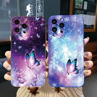 เคสโทรศัพท์มือถือ ขอบสี่เหลี่ยม ลายผีเสื้อหิมะ สําหรับ Samsung Galaxy S22 Plus Note 20 Ultra S21 FE S20