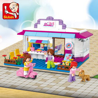 SLUBAN บล็อคตัวต่อ รูปกระท่อมเครื่องดื่ม สีชมพู B0528 B0532 226-291 ชิ้น