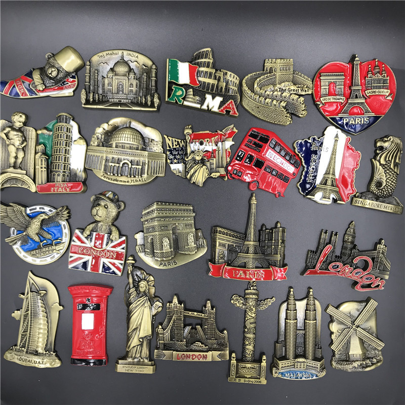 แม่เหล็กติดตู้เย็น โลหะ USA UK Italy Malaysia Dubai Belgium India Israel Beijing Netherlands Singapore Travel Souvenirs แม่เหล็กติดตู้เย็น