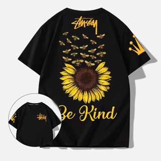 เสื้อยืดแขนสั้น พิมพ์ลายการ์ตูนดอกทานตะวัน ทรงหลวม แบบทันสมัย ของแท้ สําหรับผู้ชาย 2023