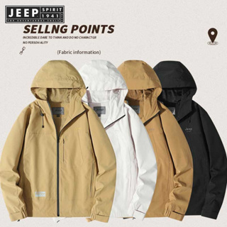 JEEP SPIRIT 1941 ESTD 2023 เสื้อโค้ท มีฮู้ด ปักลาย แฟชั่นฤดูใบไม้ร่วง ฤดูหนาว