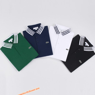 lacoste เสื้อโปโลสําหรับผู้ชายผ้าฝ้ายสํานักงานแขนสั้น