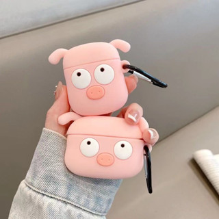 เคสหูฟัง กันลื่น กันน้ํา ลายหมูน่ารัก พร้อมสายโซ่คล้อง สําหรับ AirPods 1 2 Pro Pro 2 3