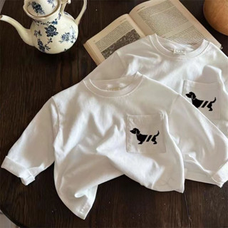 พร้อมส่ง เสื้อยืดแขนยาว ผ้าฝ้าย 100% พิมพ์ลายตัวอักษร เข้ากับทุกการแต่งกาย แฟชั่นฤดูใบไม้ร่วง สําหรับเด็กผู้ชาย และเด็กผู้หญิง