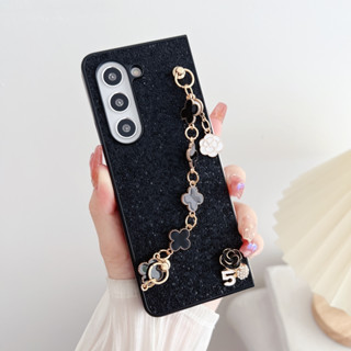 เคสป้องกันโทรศัพท์มือถือ ลายกากเพชร และสร้อยข้อมือ หน้าจอพับได้ สําหรับ Samsung Z Fold5 Z Fold4 zfold3