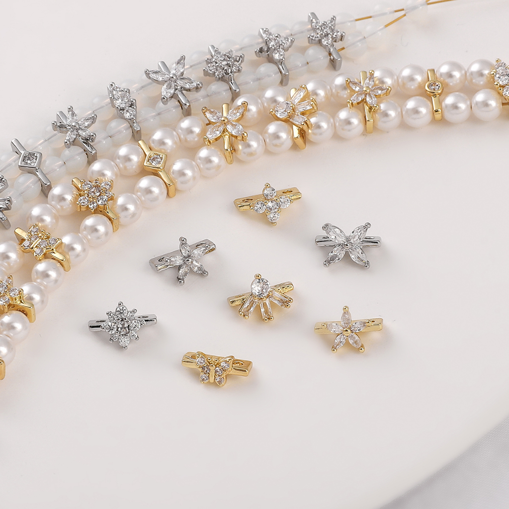 1pcs Zircon Spacer Gold-Plated Silver-Plated Spacer Double Hole เครื่องประดับลูกปัด Spacer DIY อุปกรณ์เสริม 1 ชิ้น/แพ็ค