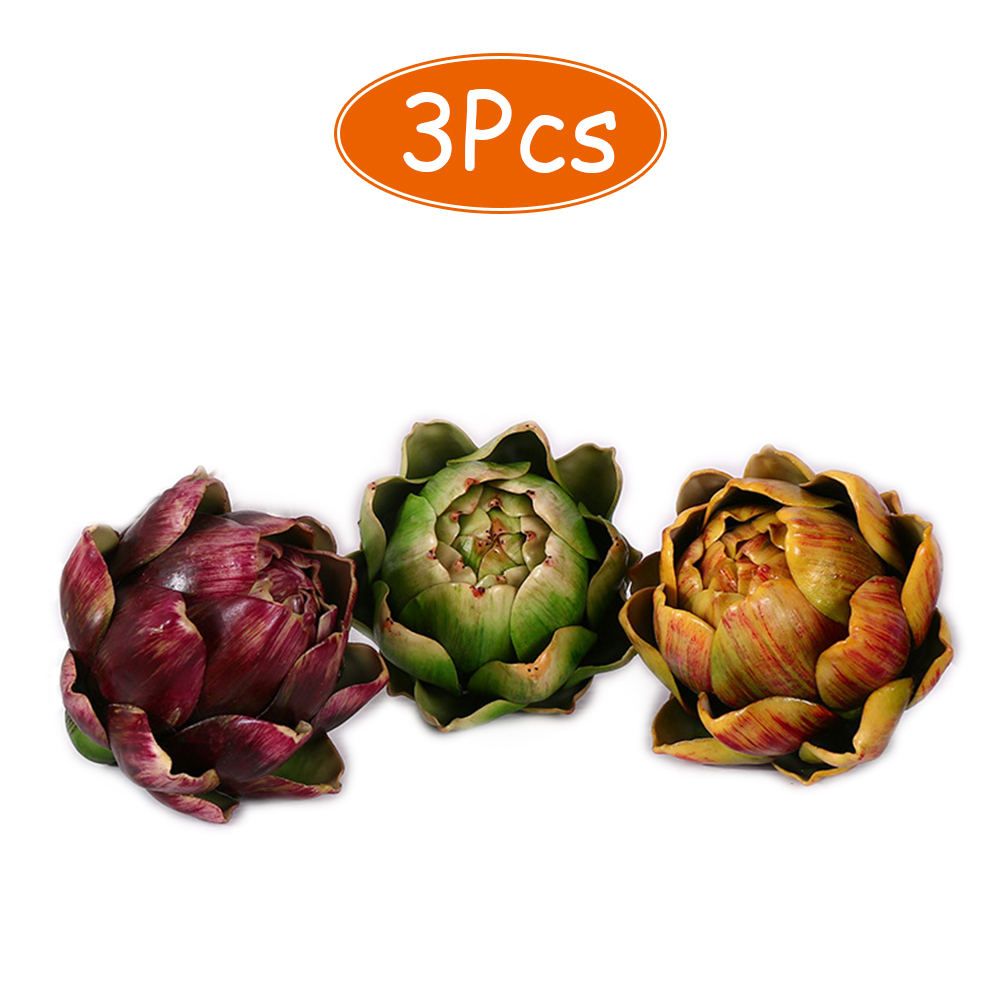 3pcs ประดิษฐ์อาร์ติโช๊คผัก Faux พลาสติกอาร์ติโช๊คสําหรับ Home Farm House Decor การถ่ายภาพ Prop