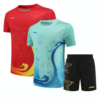 ใหม่ ชุดเสื้อแขนสั้น ลาย Li Ning แบดมินตัน แฟชั่นสําหรับผู้ชาย และผู้หญิง เหมาะกับการเล่นกีฬา เทนนิส 2023