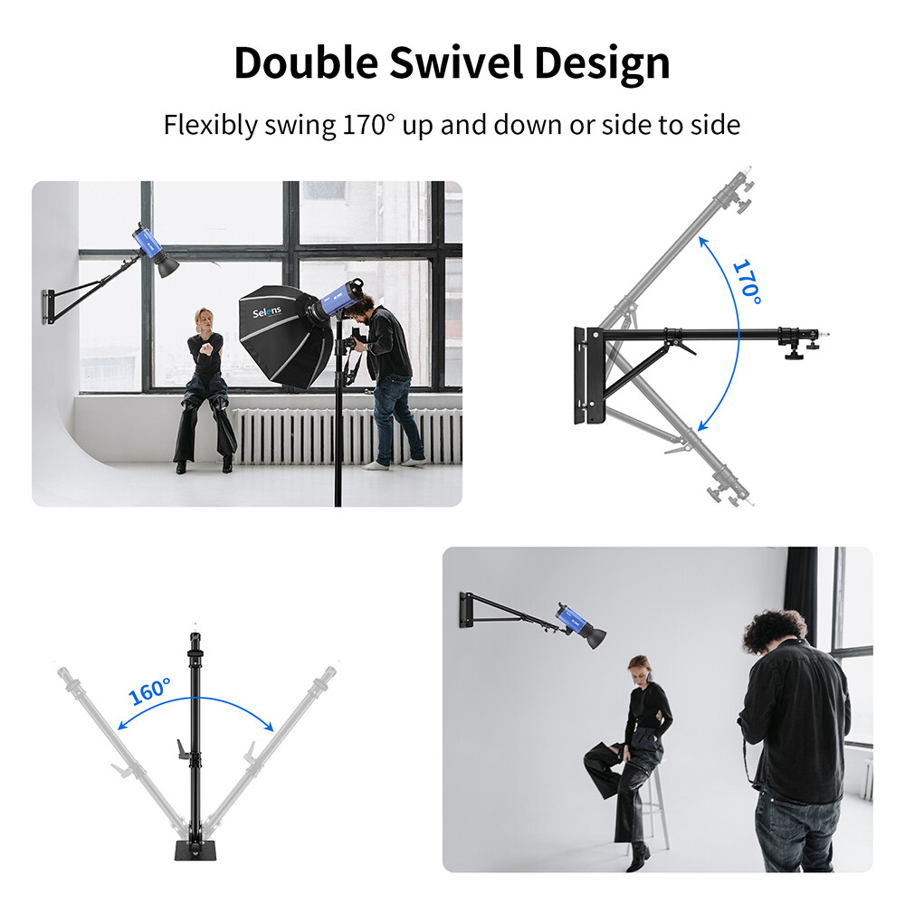 Light Boom แขนสามเหลี่ยมติดผนัง 102-180 ซม. พร้อมฐานสามเหลี่ยม สําหรับถ่ายภาพสตูดิโอ วิดีโอแฟลช Softbox ร่มสะท้อนแสง