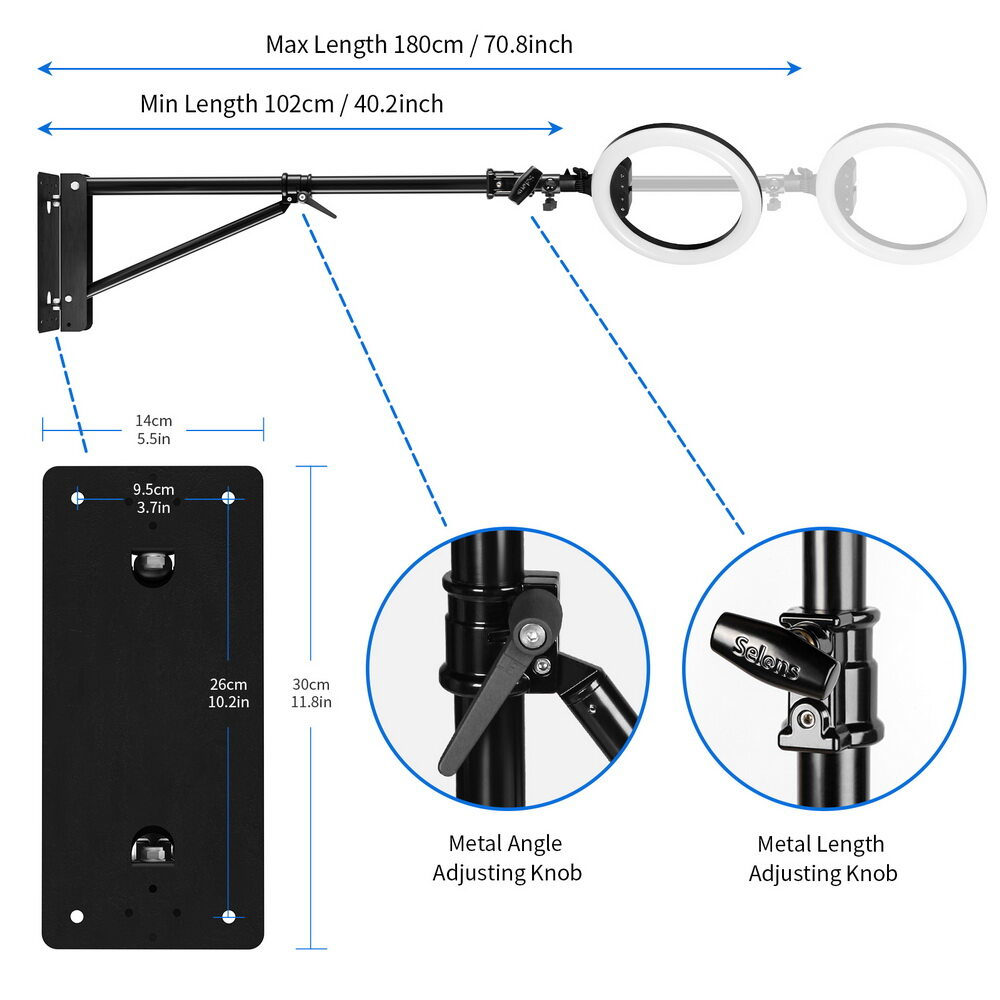 Light Boom แขนสามเหลี่ยมติดผนัง 102-180 ซม. พร้อมฐานสามเหลี่ยม สําหรับถ่ายภาพสตูดิโอ วิดีโอแฟลช Softbox ร่มสะท้อนแสง