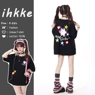 ihkke เสื้อยืดแขนสั้น สไตล์วินเทจ เสื้อ oversize อเมริกัน ฝรั่งเศส เหมาะกับฤดูร้อน สําหรับผู้หญิง