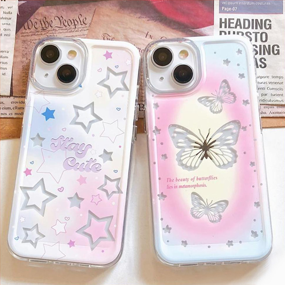 เคสนิ่ม ลายผีเสื้อ ไล่โทนสี สีชมพู สําหรับ Samsung A23 A04s A12 A32 A03 A04 A13 A52 A50 A10 A53 A03s A11 A73 A71 A20 A31 A21s A22 A33 A02 A72 A20s A52s A30s A51