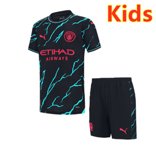 เสื้อฟุตบอล Manchester City Third สีฟ้า สําหรับเด็ก 2023