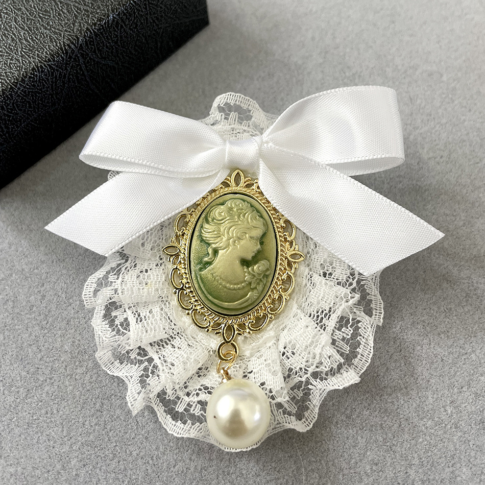ผู้หญิง Vintage Court Handmade Pearl Classtic ผ้าลูกไม้โบว์เข็มกลัด Pin แฟชั่น Jewelary - รูปที่ 4