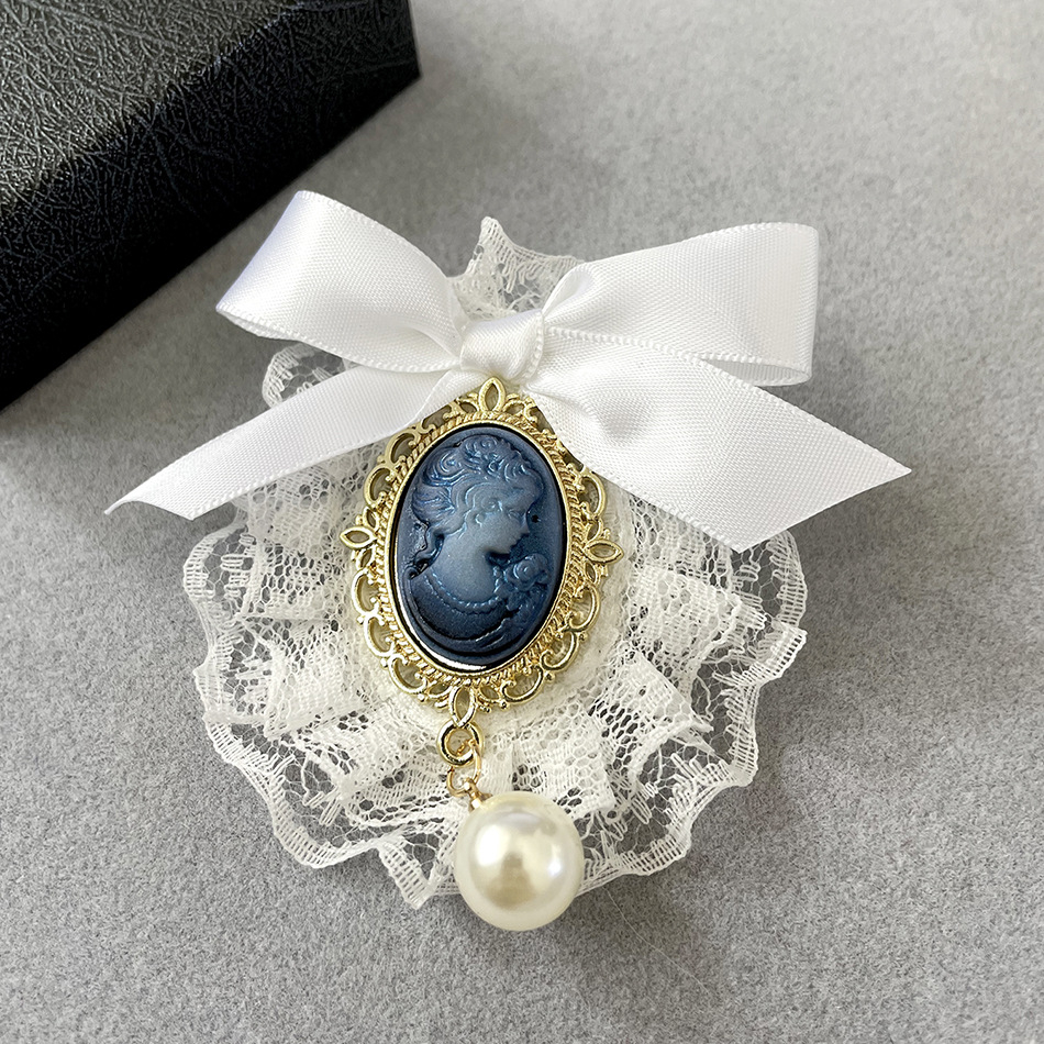 ผู้หญิง Vintage Court Handmade Pearl Classtic ผ้าลูกไม้โบว์เข็มกลัด Pin แฟชั่น Jewelary - รูปที่ 7
