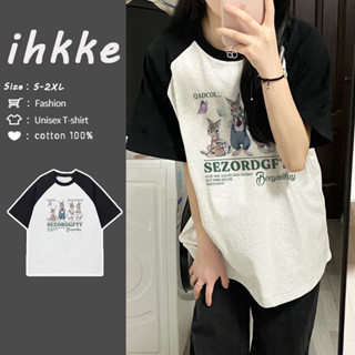 ihkke เสื้อยืดแขนสั้น เสื้อ oversize ผ้าฝ้าย ทรงหลวม อินเทรนด์เรโทร แฟชั่นฤดูร้อน สไตล์อเมริกัน สําหรับผู้หญิง