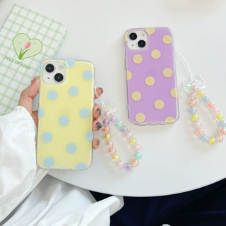 เคสโทรศัพท์มือถือ เต็มจอ ลายจุด พร้อมสายโซ่ลูกปัด หลากสี สําหรับ iPhone 14Pro max case 13Pro max 12Pro max 14Pro 13Pro 12Pro 11 12 13 14 case