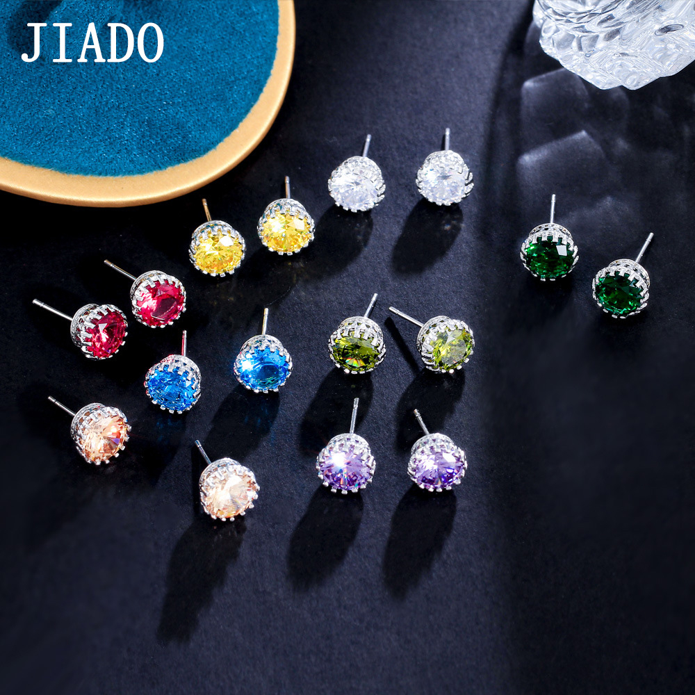 JIADO ต่างหูแฟชั่นสไตล์เกาหลีต่างหูสตั๊ดทรงกลมสําหรับสาวฝังหลายสีเพทายต่างหูที่เรียบง่ายพรรคชุบเงินห