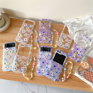 เคสโทรศัพท์มือถือแบบนิ่ม กันกระแทก ลายดอกไม้ พร้อมสายโซ่คล้อง สําหรับ Samsung Galaxy Z Flip5 Z Flip 3 Flip 4 5G