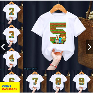 ใหม่ เสื้อยืดลําลอง แขนสั้น พิมพ์ลาย Minecraft Number 2-9 สําหรับเด็กผู้ชาย ผู้หญิง